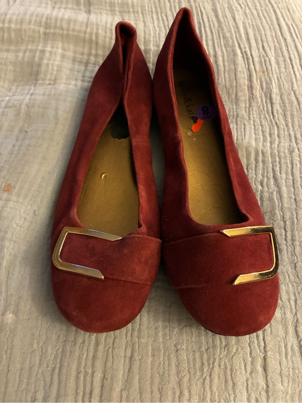 Kelly & Katie Wine Red Suede Ballet Flats with Gold Accent